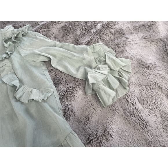 H & M Ruffled 3/4 Sleeve Chiffon Blouse Top Size 2 Green - Picture 4 of 10